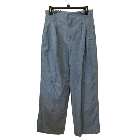 Zara Womens Dress Pants S Blue Wide Leg High Rise Pleated Belted 7968/051 NWT - Picture 3 of 13